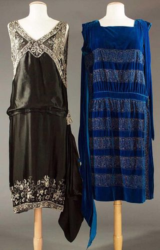 ONE BLUE & ONE BLACK EVENING DRESS, 1920s