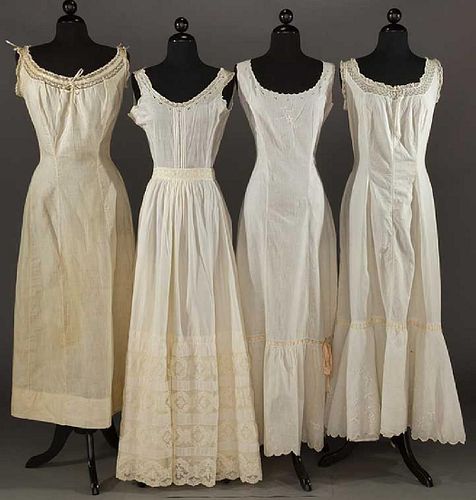 FOUR WHITE PRINCESS SLIPS, 1900-1910
