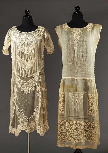 TWO EMBROIDERED & LACE TEA GOWNS, 1916-1920s