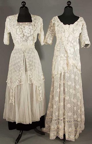 TWO HANDMADE LACE TEA GOWNS, EARLY 20TH C