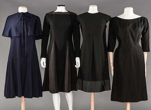 FOUR TRIGERE WOOL DINNER DRESSES, 1958-1960s