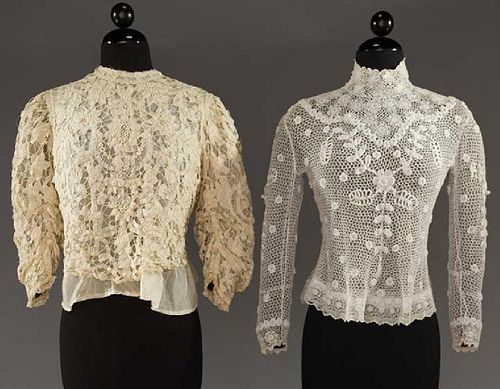 TWO HAND MADE LACE BLOUSES, 1905-1910