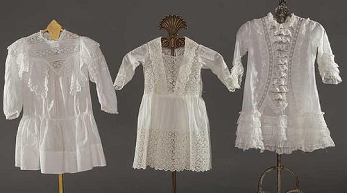 THREE TODDLERS' WHITE DRESSES, 1860-1890s