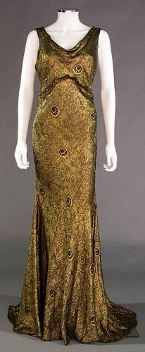 BLACK & GOLD LAME EVENING GOWN, 1930s