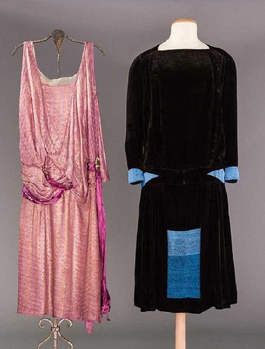 1 BEADED VELVET & 1 LAME EVENING DRESS, 1920s
