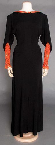 CORAL & BLACK EVENING GOWN, c. 1940