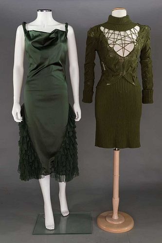 TWO McQUEEN GREEN DRESSES, EARLY 2000s