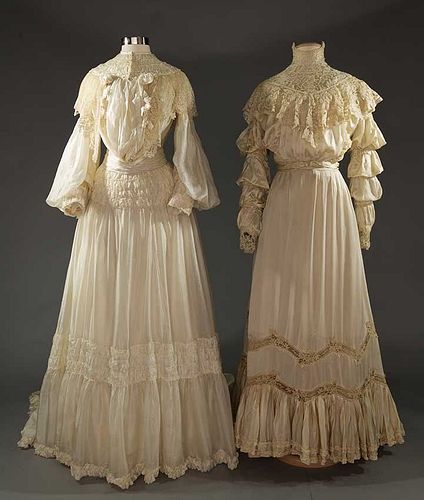 TWO SILK WEDDING OR GARDEN PARTY DRESSES, 1905-1910
