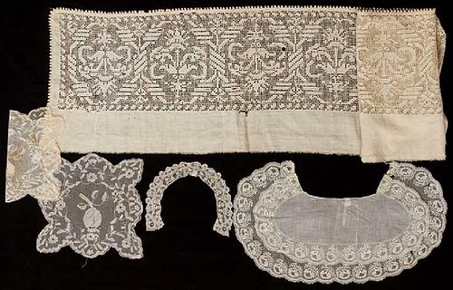 LACE ALTER EDGING & 2 COLLARS, LATE 17TH-19TH C