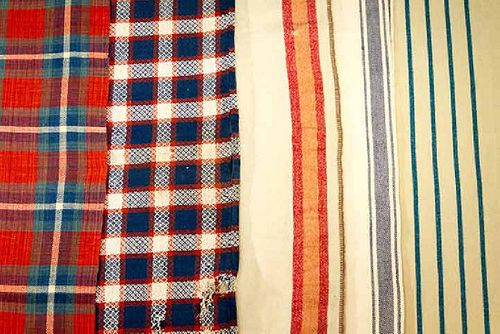 5 HAND WOVEN WOOL BLANKETS, 19TH C