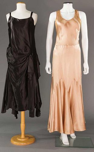2 SILK CHARMEUSE EVENING DRESSES, 1930s