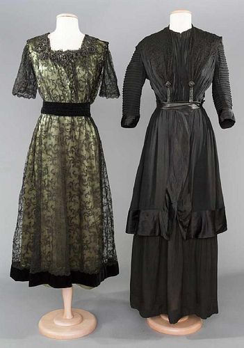 2 BLACK DRESSES, 1 LACE & 1 SILK, 1910-1915