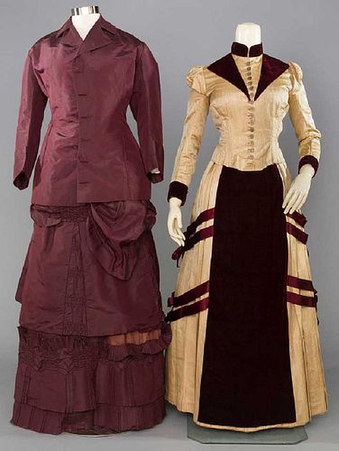 2 SILK BUSTLE DRESSES, 1880-1890