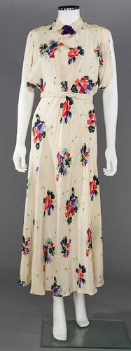 PRINTED SILK SUMMER GOWN, LATE 1930s