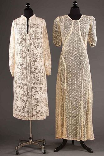 TWO WHITE LACE DRESSES, 1920s-1930s