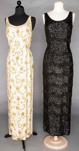 TWO SEQUIN & BEADED SHEATHS, 1950s
