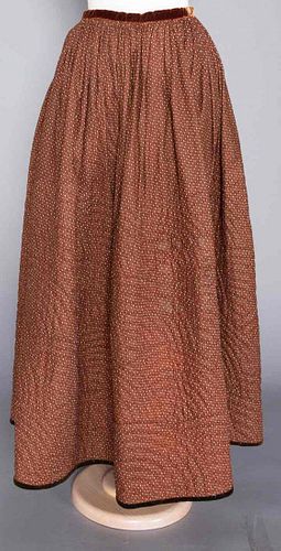 CALICO HAND QUILTED WINTER PETTICOAT, 1850s