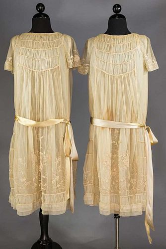 GIRL TWINS' LACE DRESSES & HATS, c. 1910