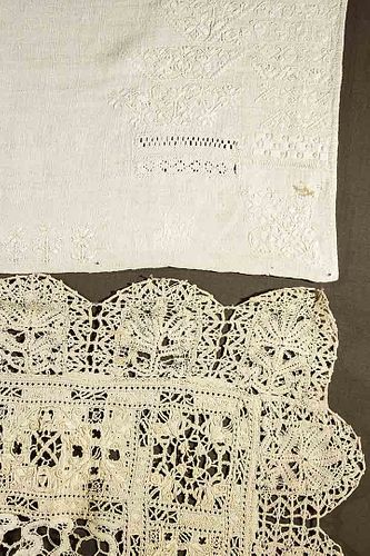 TWO LACE PIECES, 16TH C & ONE SAMPLER, SWITZERLAND