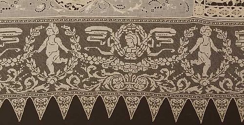 HAND MADE LACE BED SPREAD/CURTAIN PANEL, 1890-1910