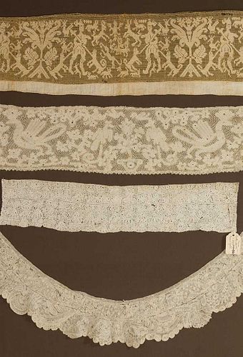 FOUR PIECES HANDMADE LACE, 16TH -18TH C