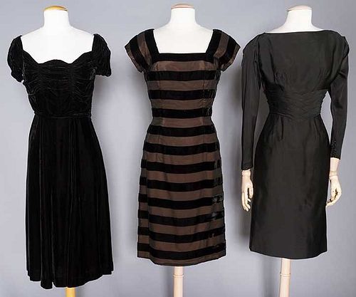 THREE BLACK SILK COCKTAIL DRESSES, 1950s