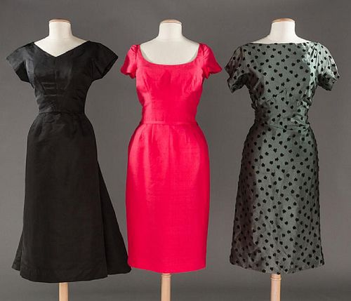 THREE SILK COCKTAIL DRESSES, 1950-1960s