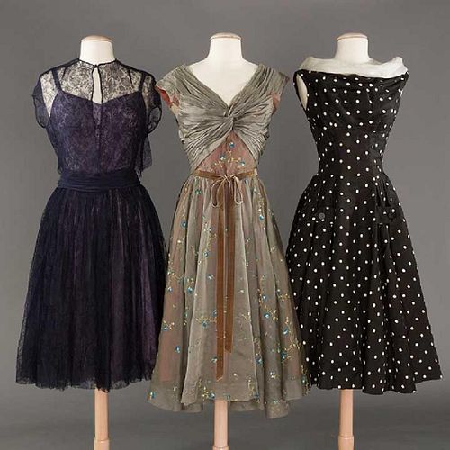 THREE SILK PARTY DRESSES, 1950s