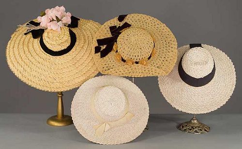 FOUR STRAW SUMMER HATS, 1930s