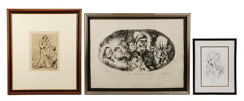 Three Black and White Signed Modern Lithographs
