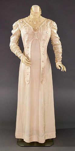 BONE RAW SILK EVENING DRESS, c. 1910