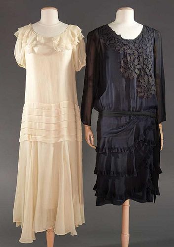 2 SILK CHIFFON TEA DRESSES, 1928-1930s