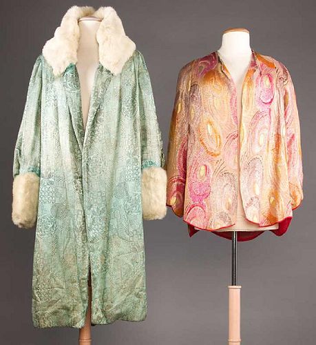 TWO PRINTED LAME EVENING COATS, 1920s