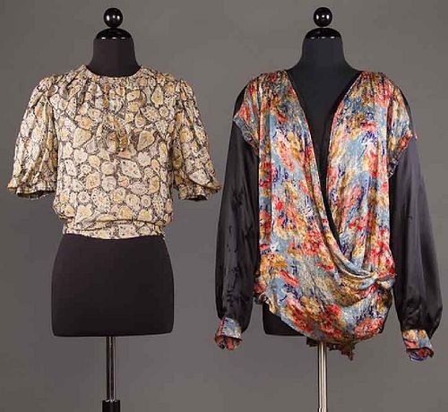 TWO PRINTED LAME EVENING TOPS, 1930s