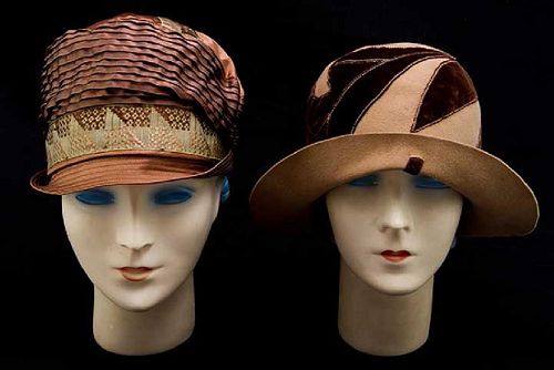 TWO BROWN CLOCHES, 1920s