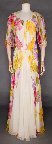 STAVROPOULOS PRINTED EVENING GOWN, c. 1980
