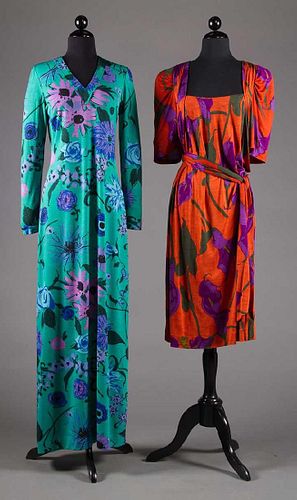 TWO KEN SCOTT PRINTED DRESSES, ITALY, 1975-1985