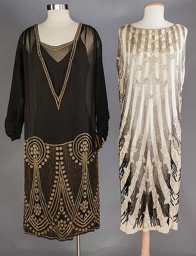 TWO BEADED SILK FLAPPER DRESSES