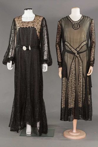 TWO BLACK LACE EVENING GOWNS, 1928-1935