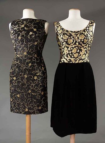 TWO BLACK & GOLD COCKTAIL DRESSES, 1960s