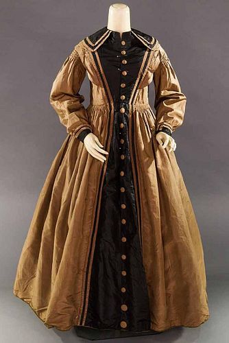 COCOA & BLACK COLOR BLOCK DRESS, MID 1860s