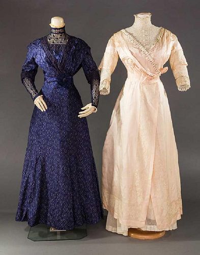 2 SILK DAMASK AFTERNOON DRESSES, 1910-1915