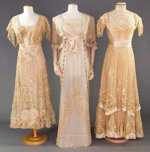 THREE LACE TEA GOWNS, EARLY 20TH C