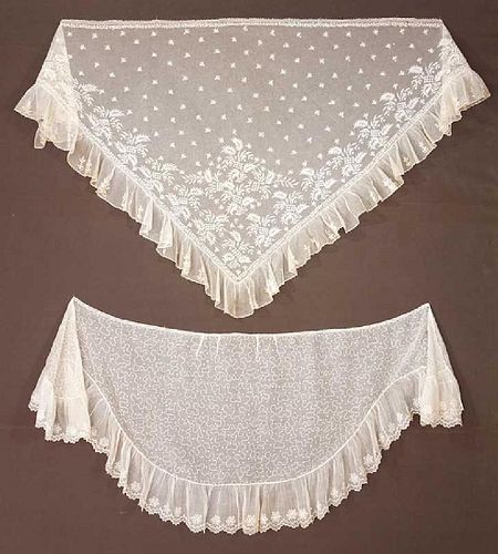 TWO EMBROIDERED LACE SHAWLS, 1830-1840