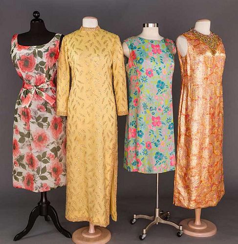 4 SUMMER EVENING DRESSES, 1960-1970s