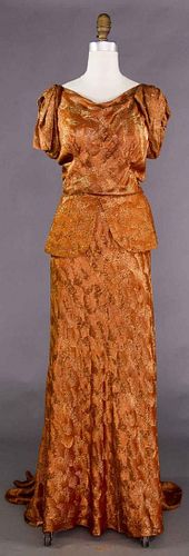 COPPER LAME TRAINED GOWN, 1930s