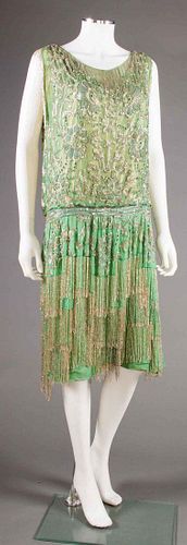 SILVER BEADED GREEN DRESS, 1920s