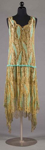 TURQUOISE BEADED GOLD LACE DRESS, FRANCE, 1920s