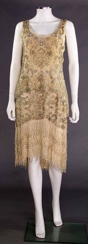 SILVER BEADED WHITE CHIFFON DRESS, 1920s