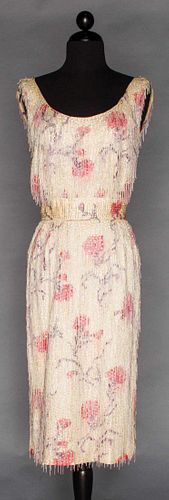 WARP PRINT & BEADED SILK DRESS, 1950-1960